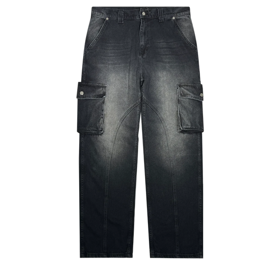 HEAVY CARGO DENIM WASHED BLACK